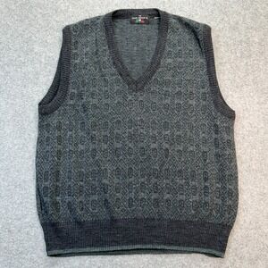 The Italian Sweater‎ Co. Men's Wool Knit Vest Gray Geometric Pattern Made Italy